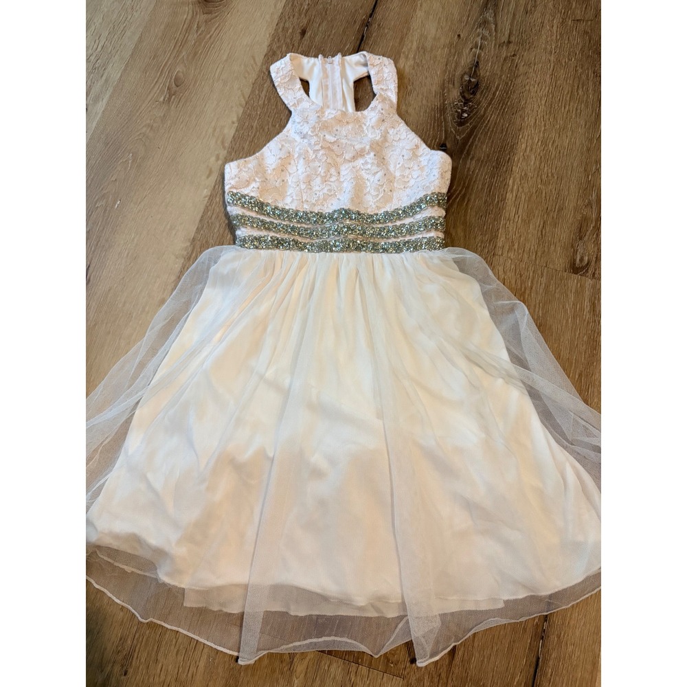 Speechless Girls Blush Pink Lace Tulle Embellished Halter Party Dress Size 7